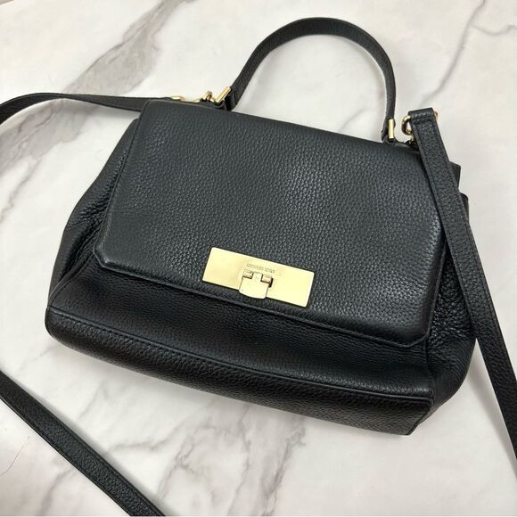 MICHAEL Michael Kors Pebbled Black Leather Callie Top Handle Bag - Picture 14 of 16